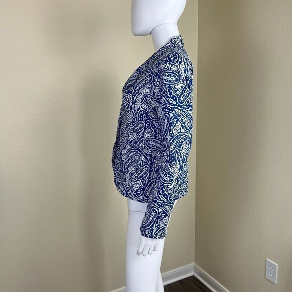 Talbots Womens Size 2 Blue Pasiley Cotton Double Breasted Blazer Jacket Nautical - Picture 6 of 15